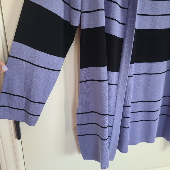 Exclusively Misook Purple Black Stripe Open Front Cardigan Sweater Medium - Picture 3 of 8